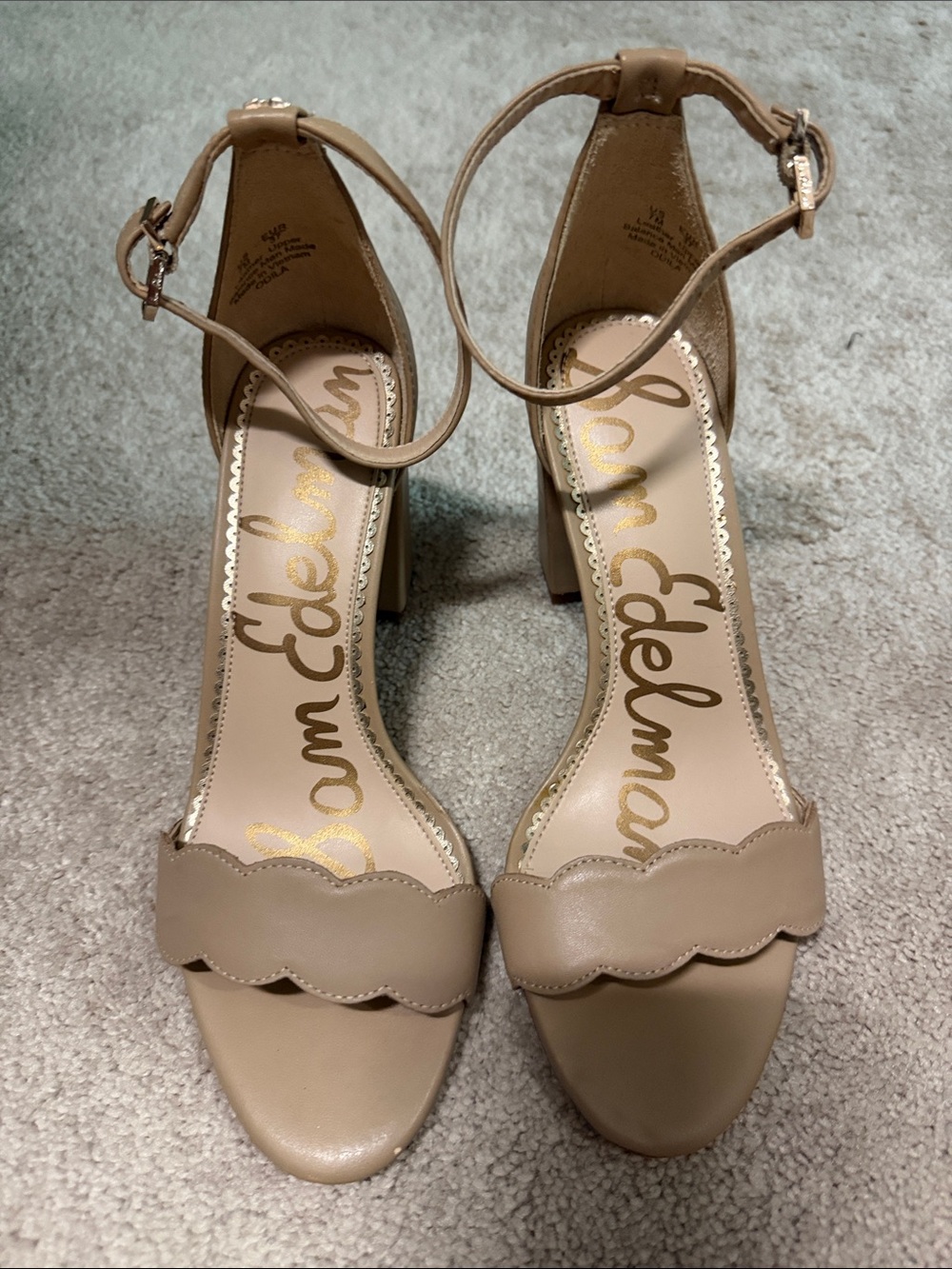Sam Edelman Scalloped Ankle-Strap Heels in Taupe